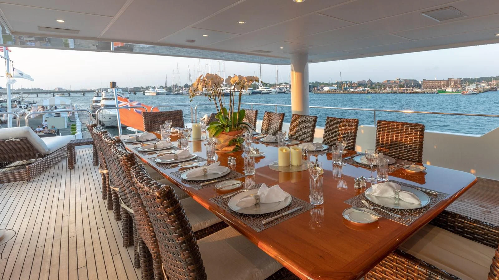 a table set for a dinner aboard POPEYE Yacht for Sale