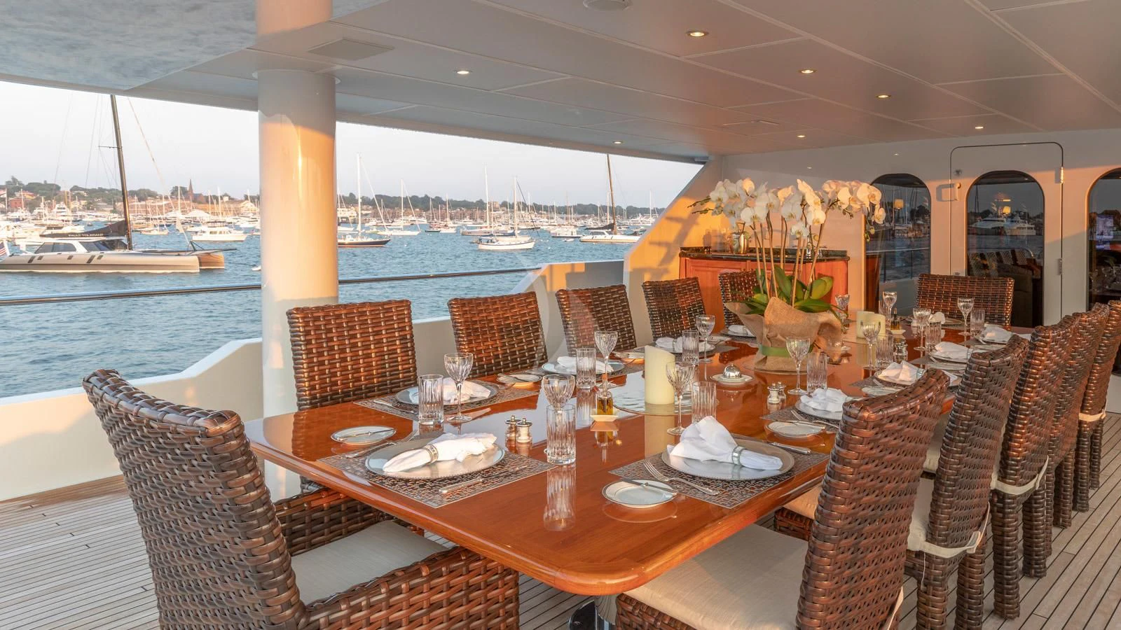 a table set for a meal aboard POPEYE Yacht for Sale