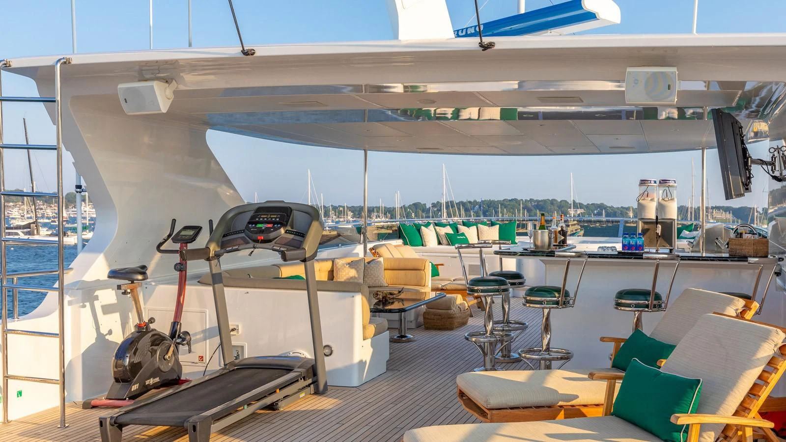 a room with a large white tent aboard POPEYE Yacht for Sale