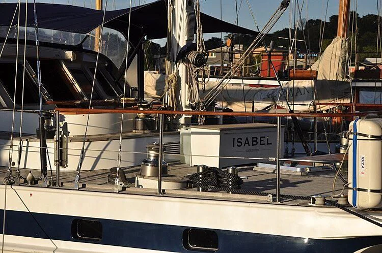 a boat in a harbor aboard ISABEL Yacht for Sale