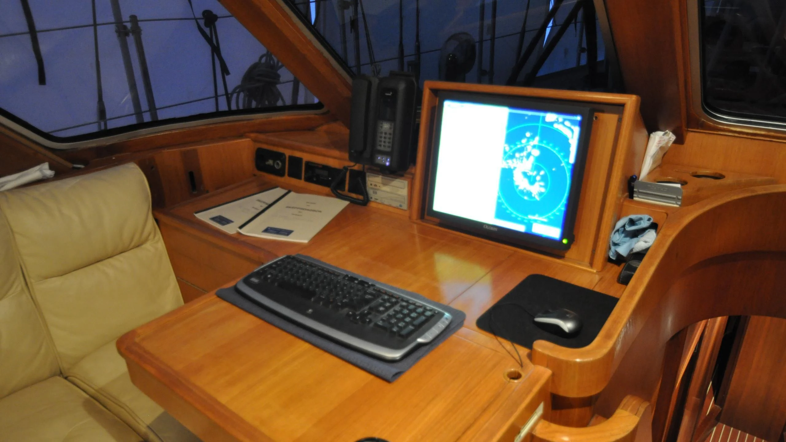 a computer on a desk aboard ISABEL Yacht for Sale