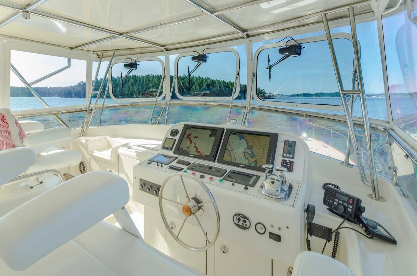 inside of a white boat aboard REVELRY Yacht for Sale