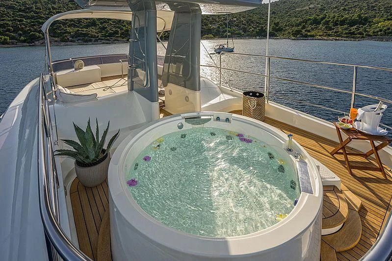 a planter on a table aboard SEVENTH SENSE Yacht for Charter