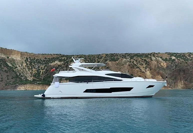 a white yacht in the water aboard ZODIAC Yacht for Sale