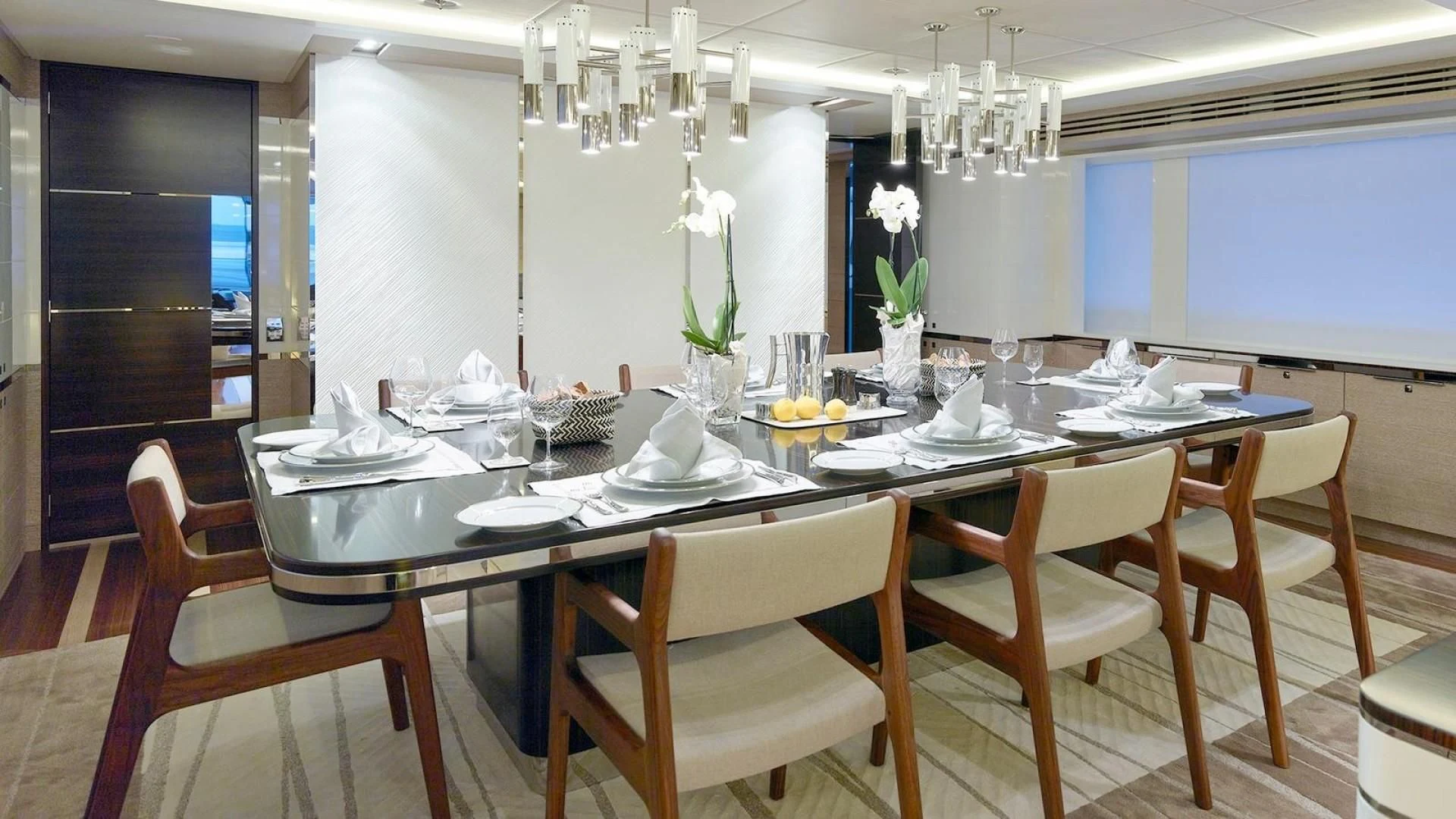 a dining table set for a dinner aboard ASYA Yacht for Sale
