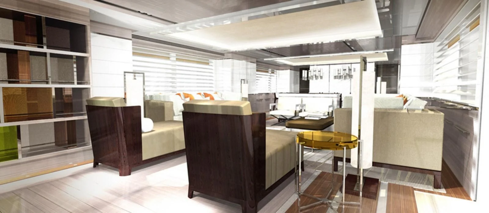 a room with tables and chairs aboard ASYA Yacht for Sale