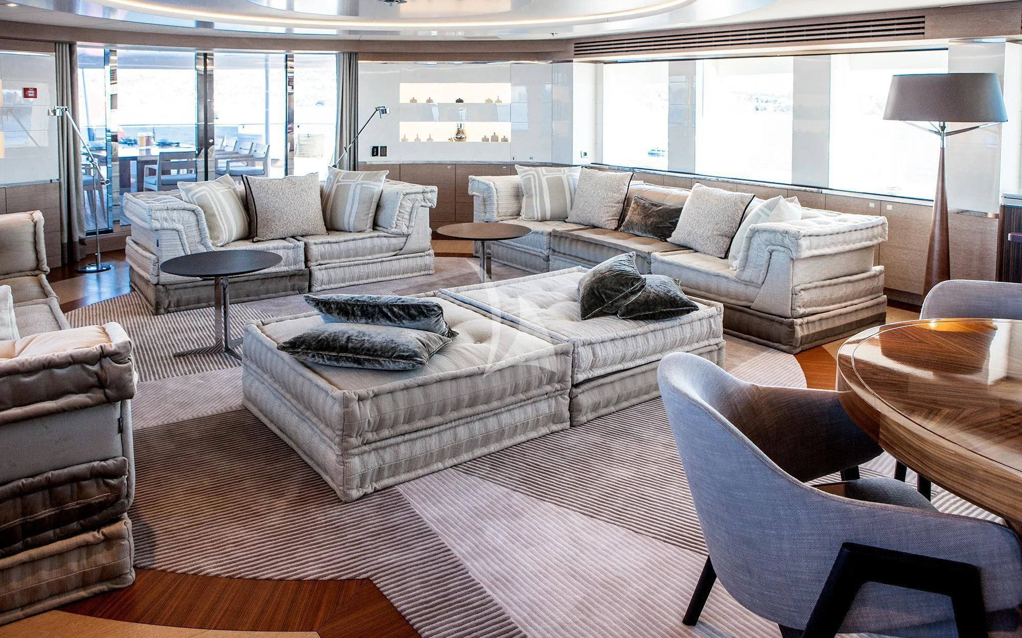 a living room with a large window aboard ASYA Yacht for Sale