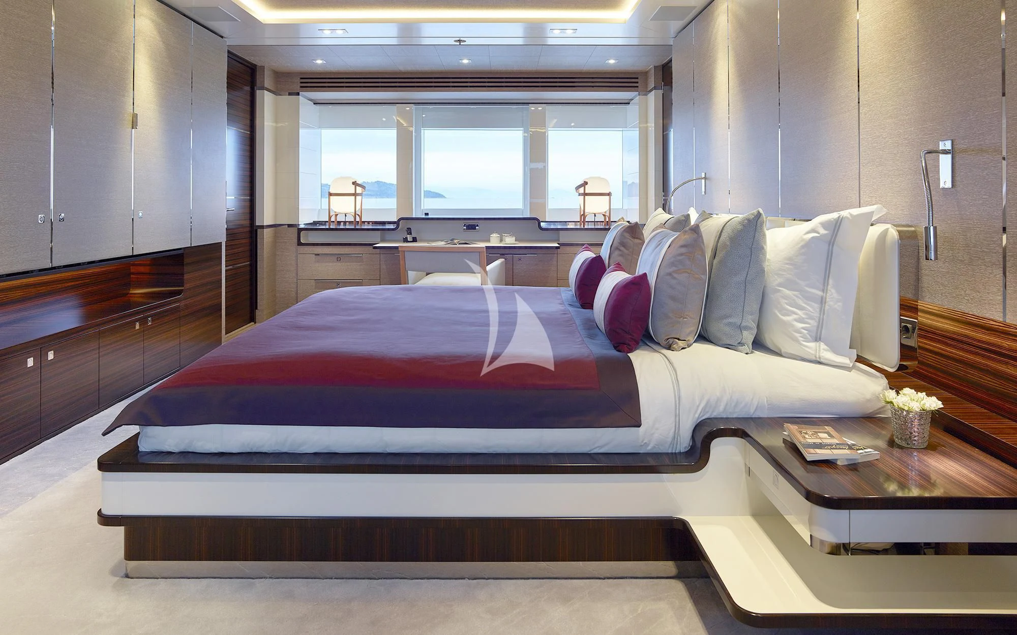 a bed in a room aboard ASYA Yacht for Sale