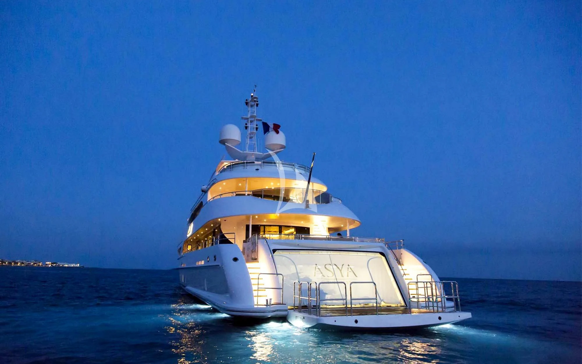 a large white boat in the water aboard ASYA Yacht for Sale