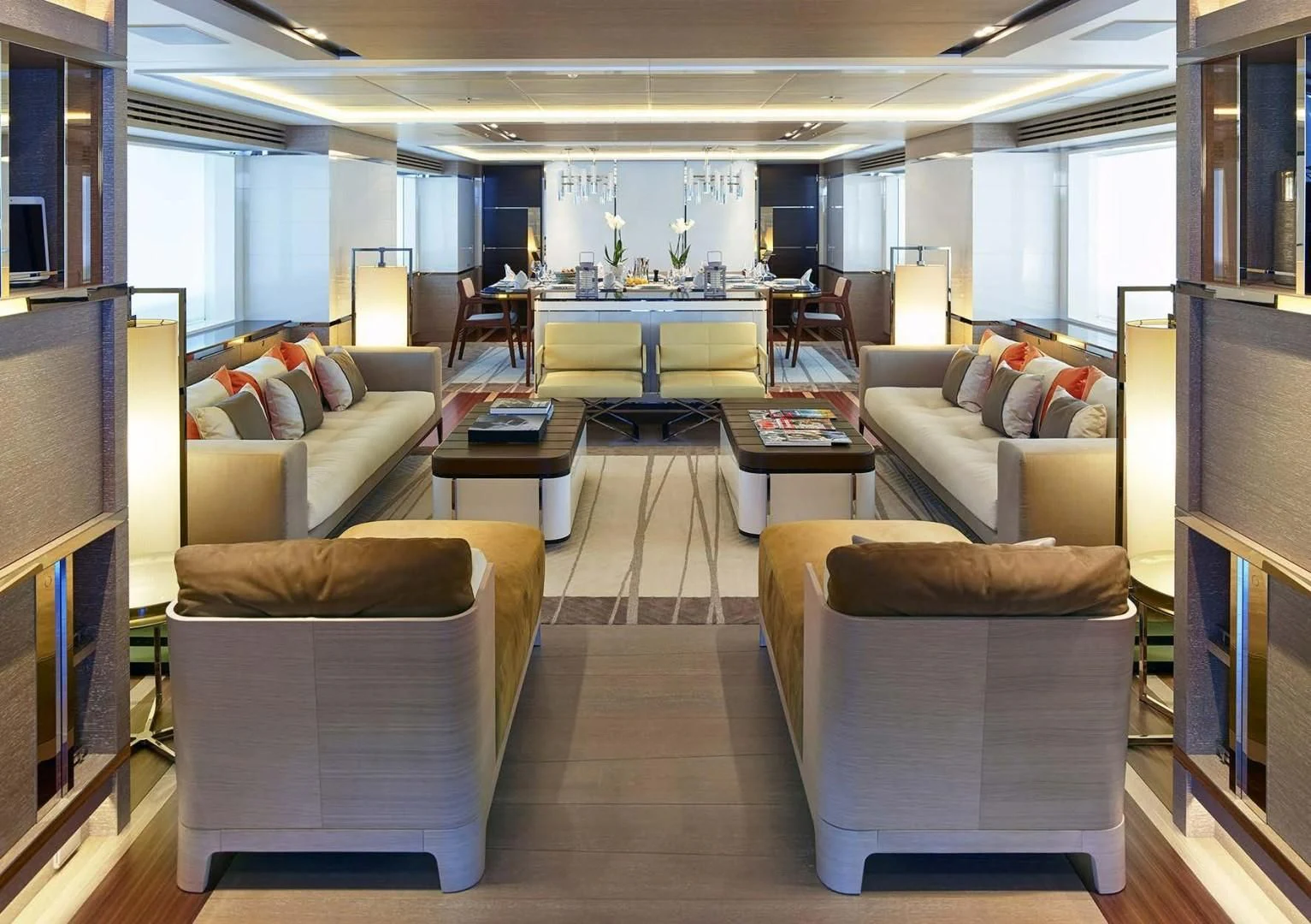 a living room with a couch and a table aboard ASYA Yacht for Sale