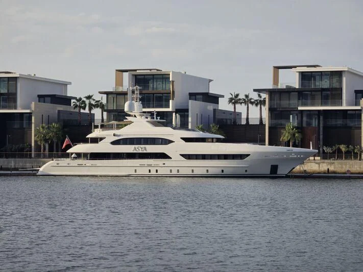 a large white boat in the water aboard ASYA Yacht for Sale