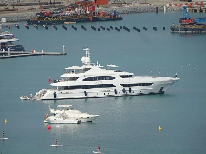 a large white boat in the water aboard ASYA Yacht for Sale