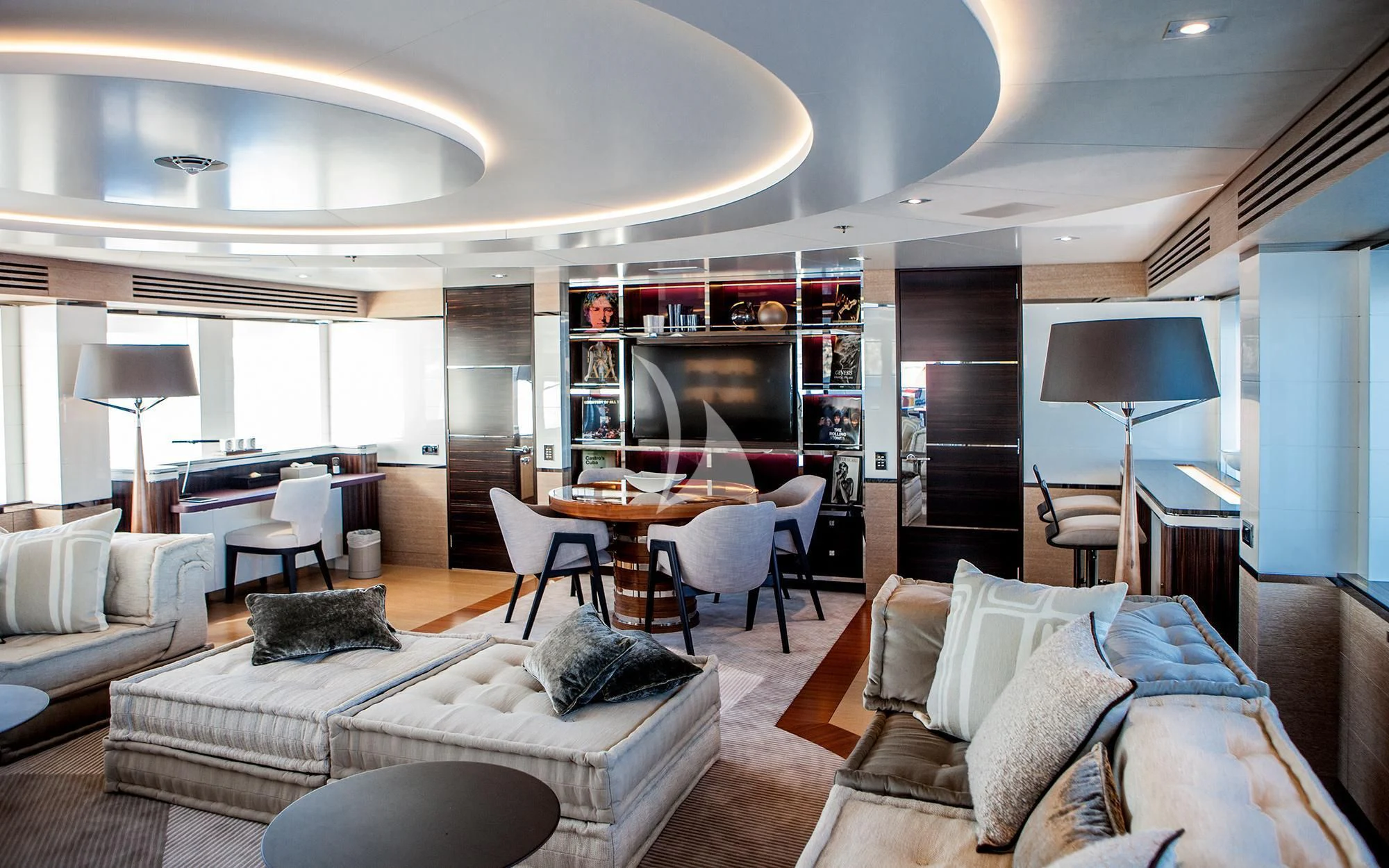 a living room with a couch and a table aboard ASYA Yacht for Sale