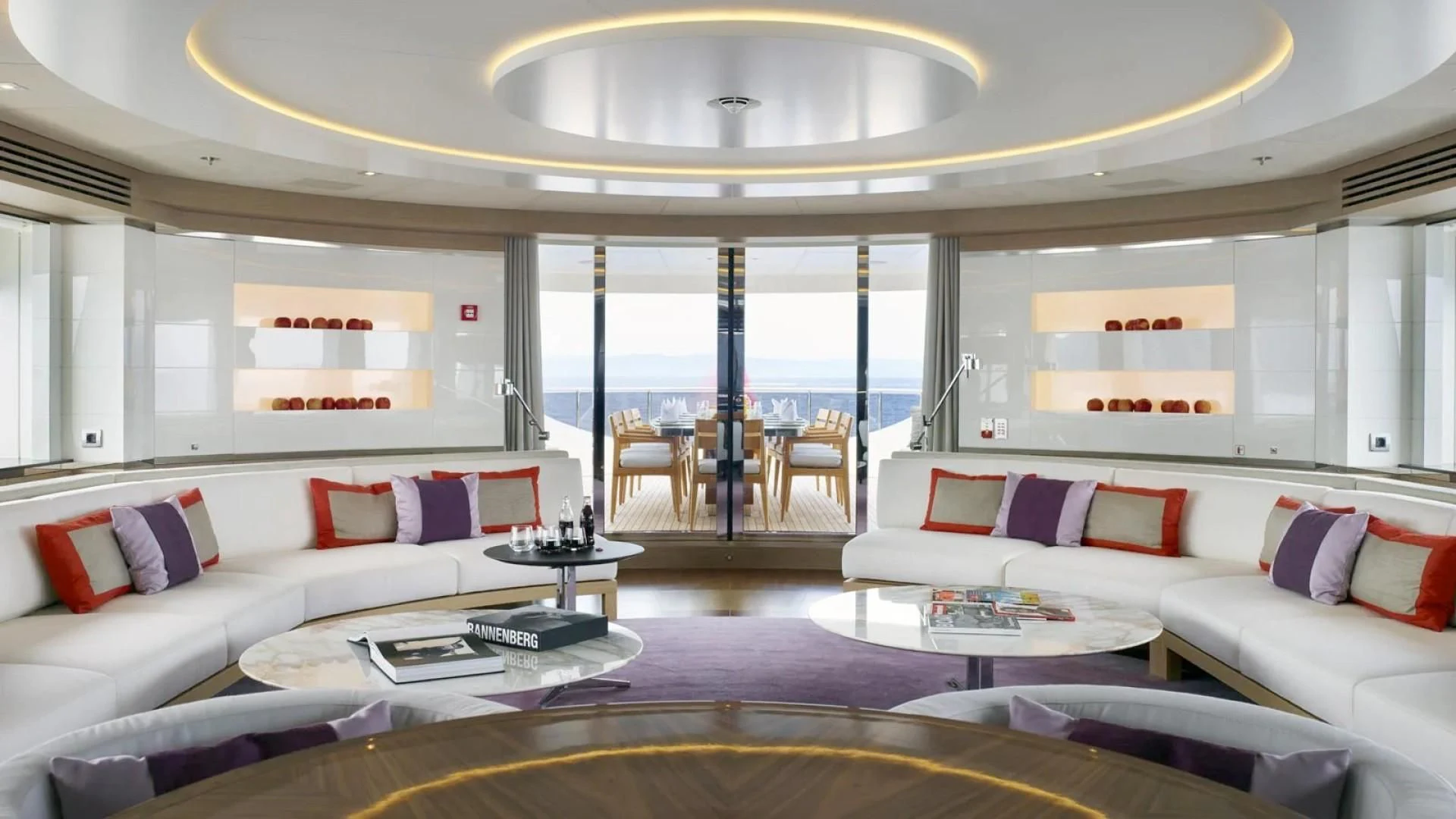 a living room with a large window aboard ASYA Yacht for Sale