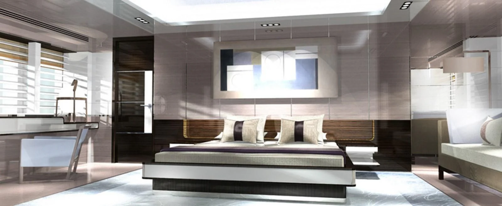 a room with a bed and a table aboard ASYA Yacht for Sale