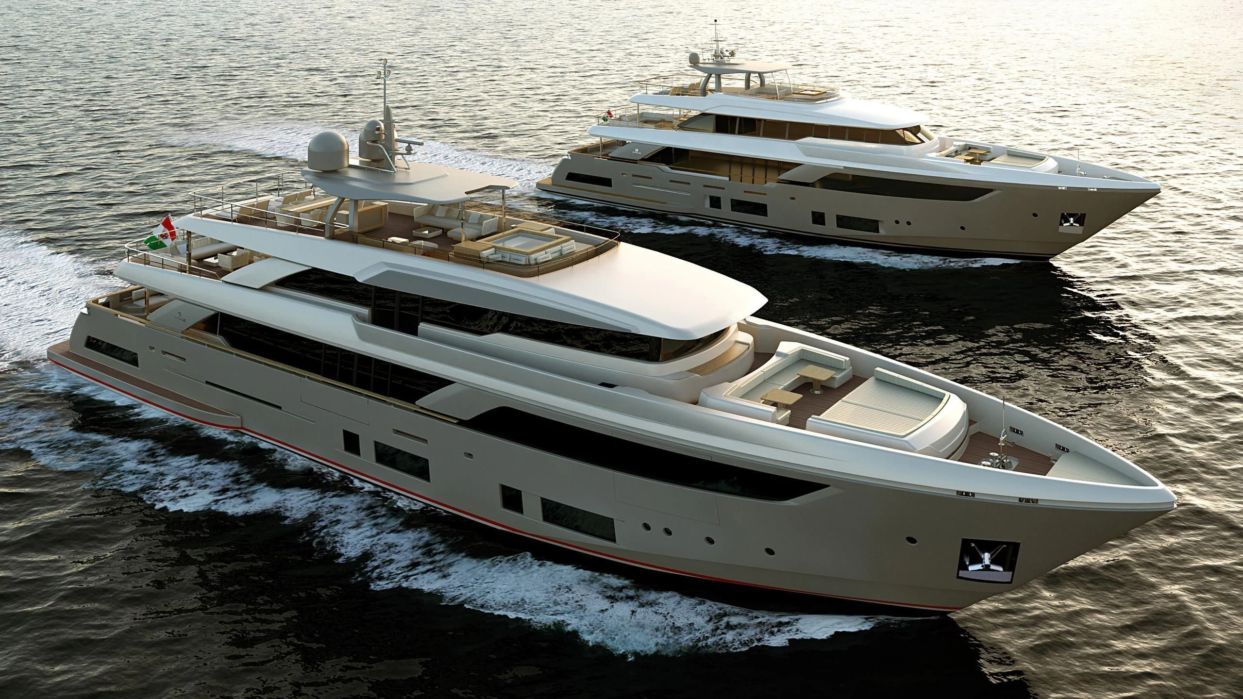 a couple of large boats on a beach aboard FOUR FLOWERS III Yacht for Sale
