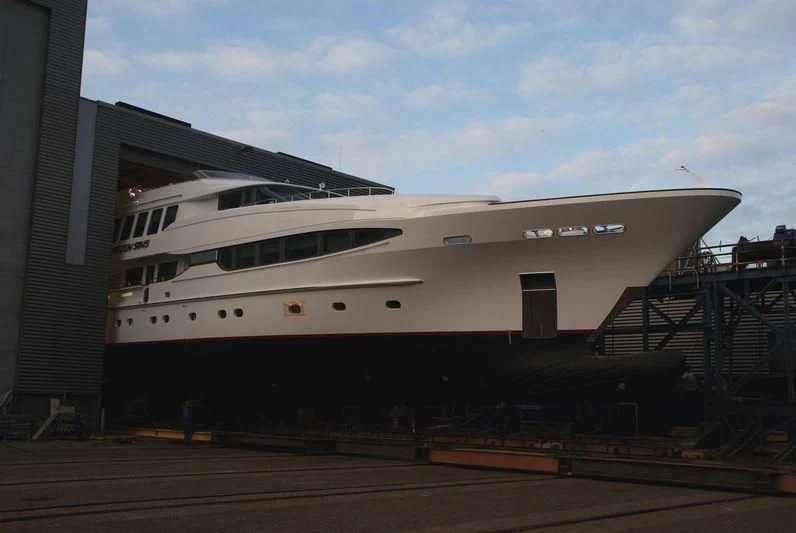 a large white ship aboard THE LADY K Yacht for Sale