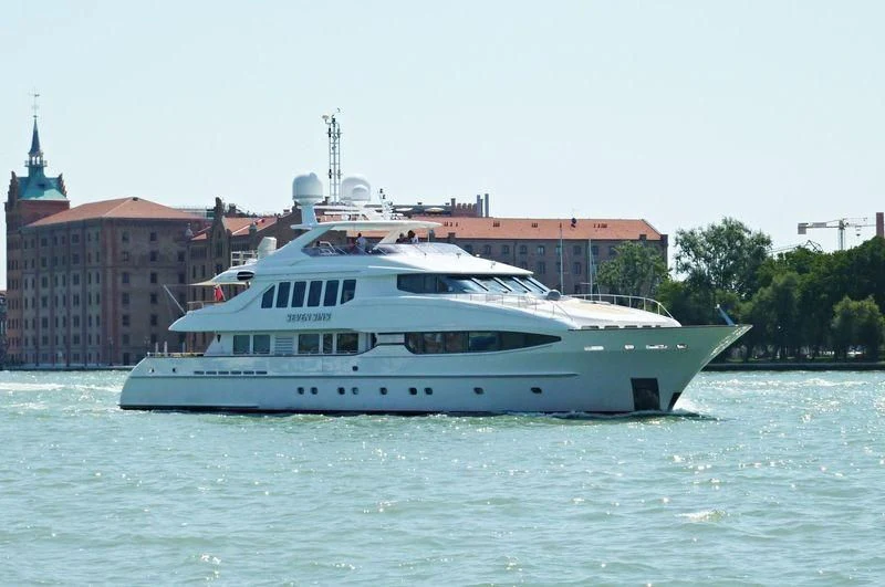 a white yacht in the water aboard THE LADY K Yacht for Sale
