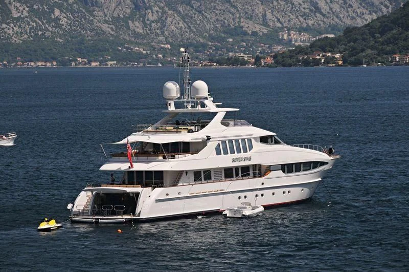a large white ship in the water aboard THE LADY K Yacht for Sale