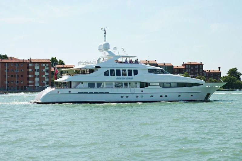 a large white boat in the water aboard THE LADY K Yacht for Sale