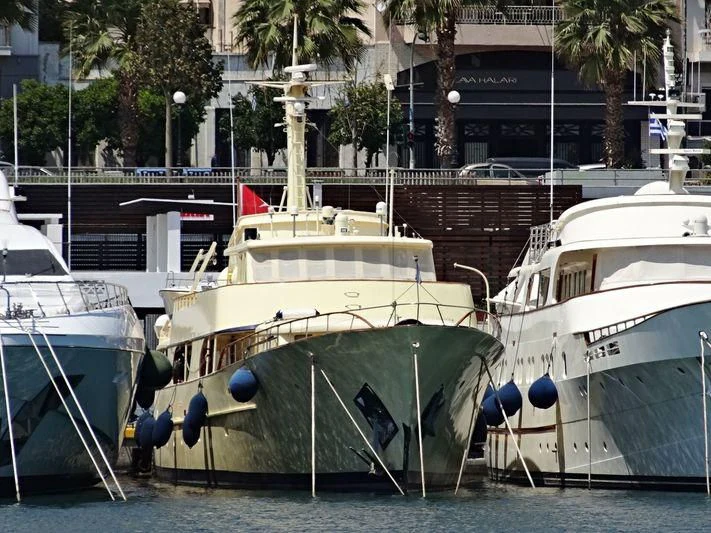 boats docked in a harbor aboard CELESTIAL Yacht for Sale