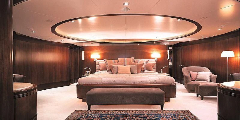 a bed in a room aboard MORE Yacht for Sale
