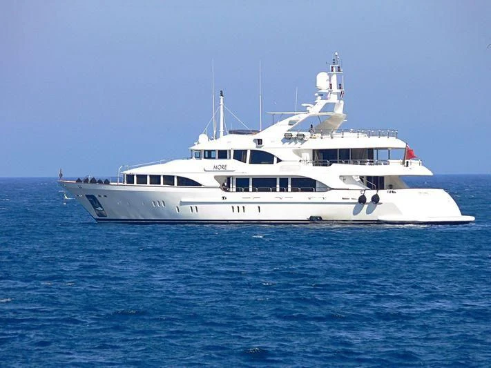 a white boat in the water aboard MORE Yacht for Sale
