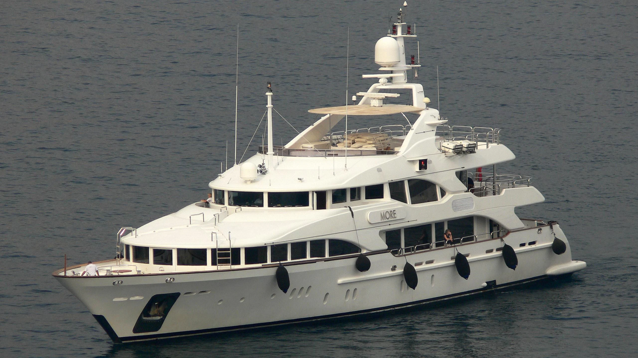 a white yacht in the water aboard MORE Yacht for Sale