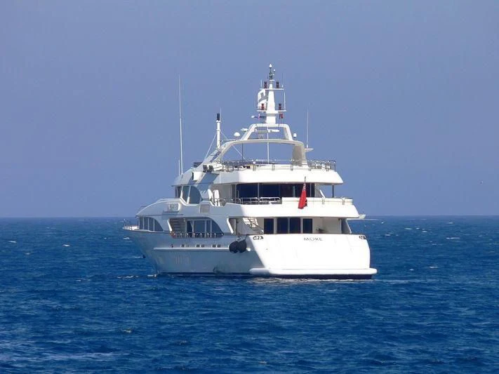 a white boat in the water aboard MORE Yacht for Sale