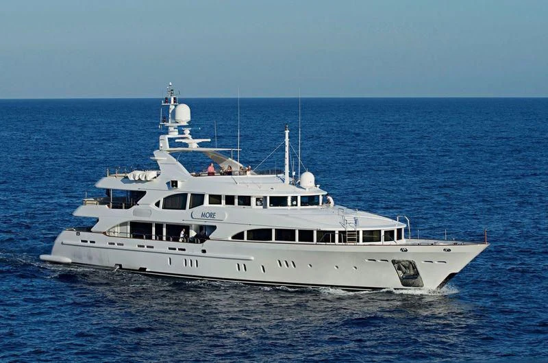 a large white boat in the water aboard MORE Yacht for Sale