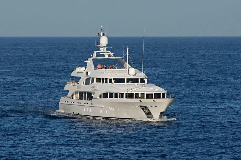 a white boat in the water aboard MORE Yacht for Sale