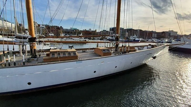 a large boat in a harbor aboard ZACA A TE MOANA Yacht for Sale