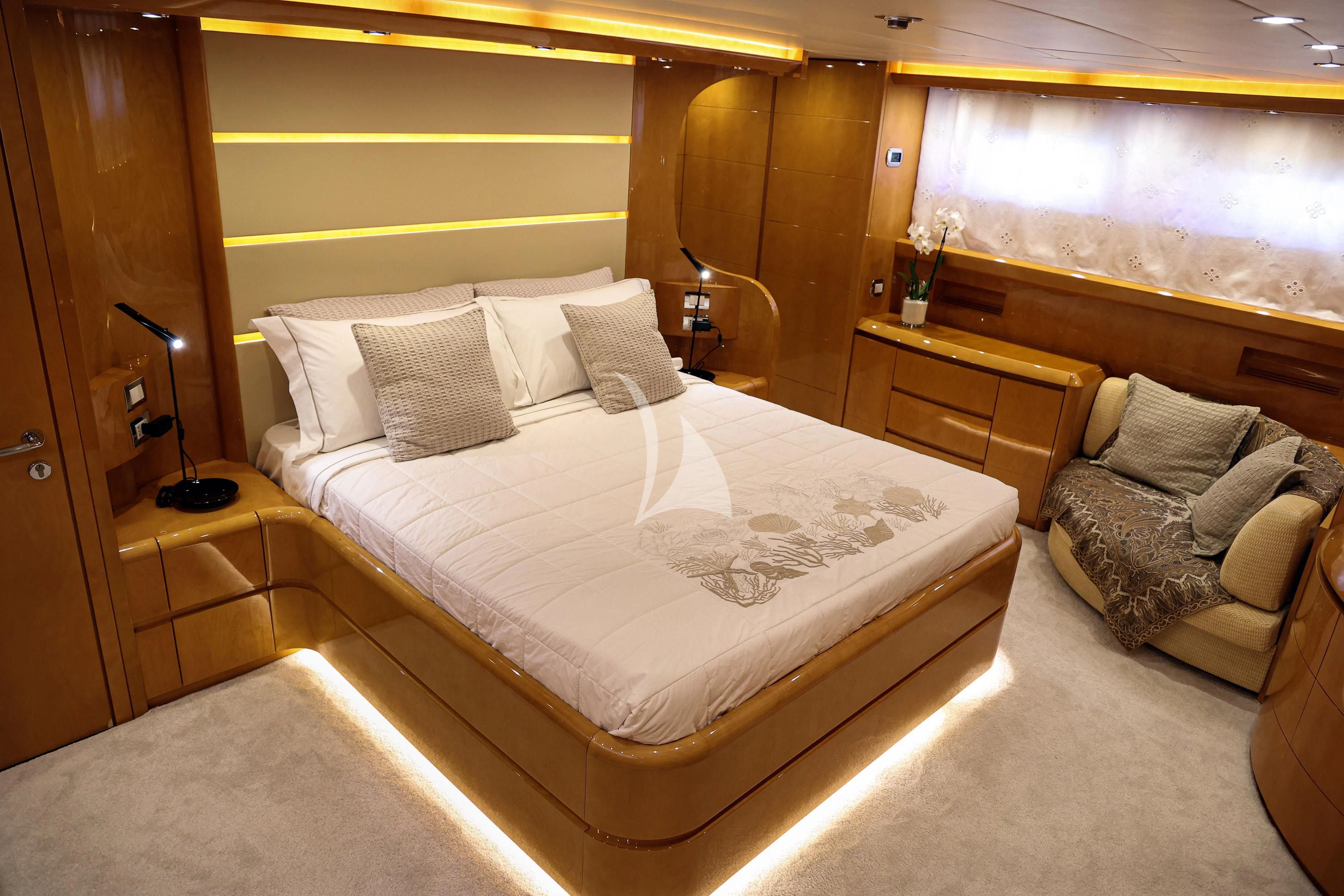 a bed in a room aboard WILLFUL Yacht for Sale