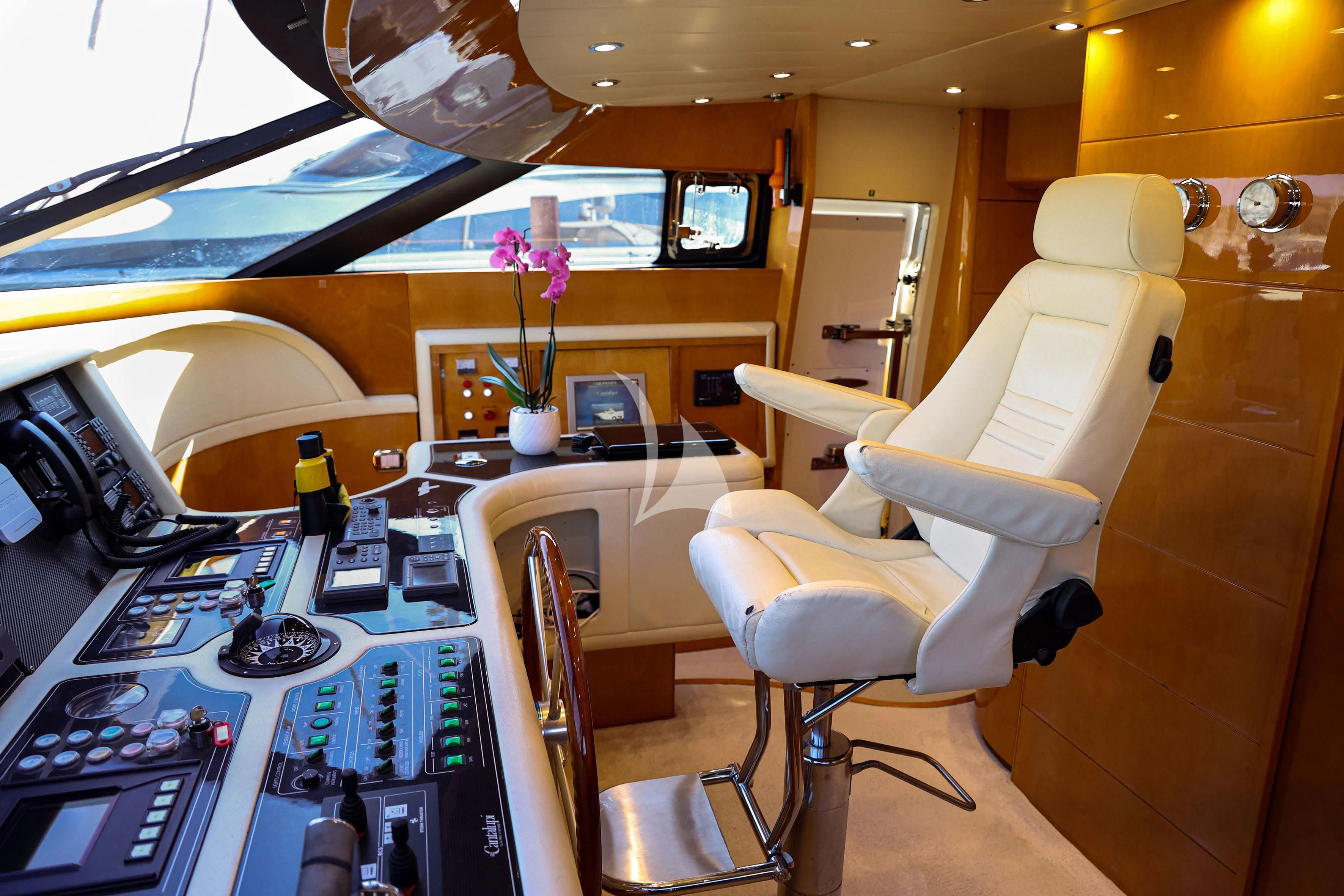 a room with a desk and chairs aboard WILLFUL Yacht for Sale