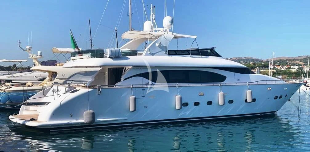 a white yacht in the water aboard WILLFUL Yacht for Sale