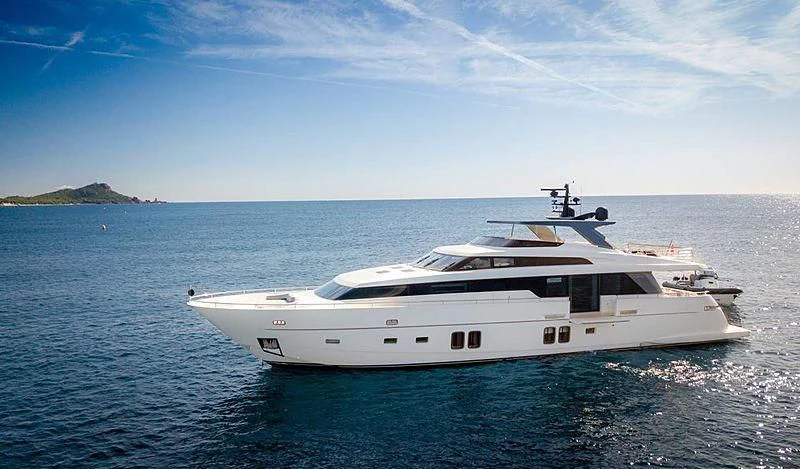 a white yacht in the water aboard WANDA Yacht for Sale