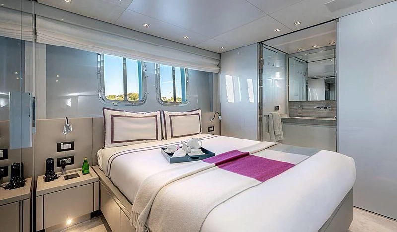 a bed in a room aboard WANDA Yacht for Sale