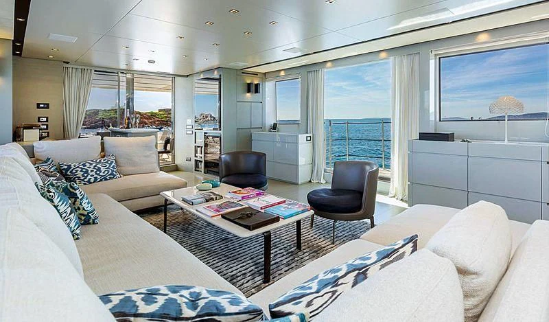 a living room with a large window aboard WANDA Yacht for Sale