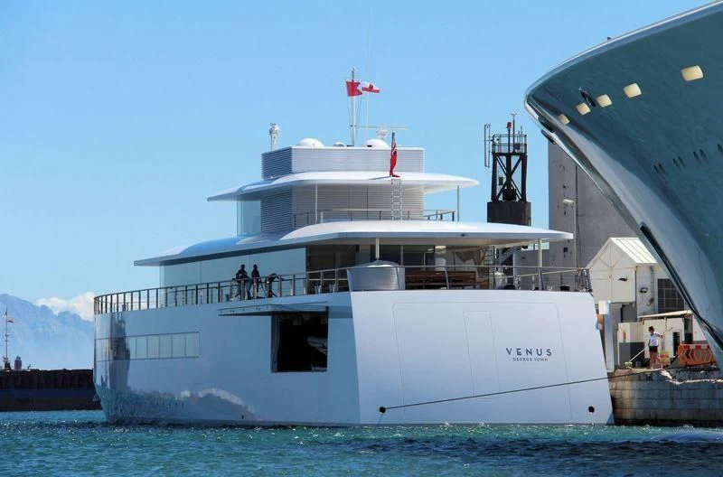 a large white ship aboard VENUS Yacht for Sale