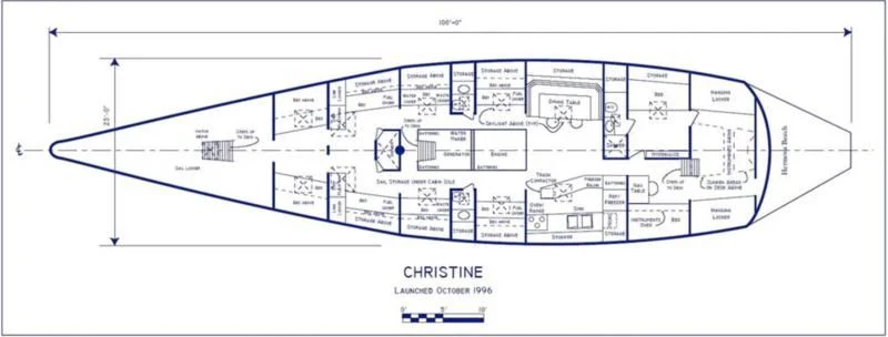 diagram, engineering drawing aboard CHRISTINE Yacht for Sale