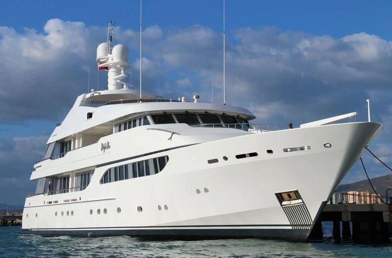 a large white yacht aboard REVERIE Yacht for Sale