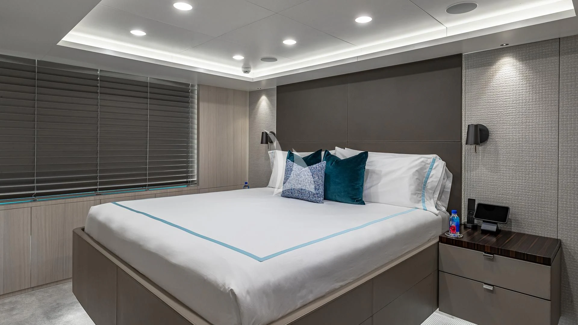 a bed in a room aboard REVERIE Yacht for Sale