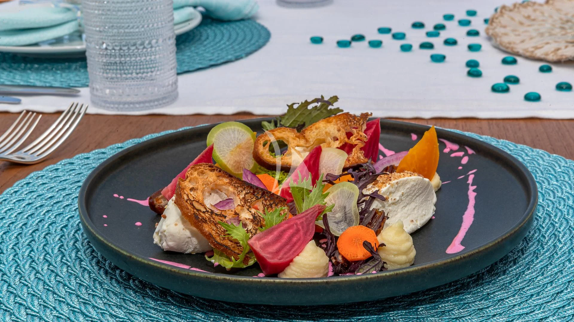 a plate of food aboard REVERIE Yacht for Sale