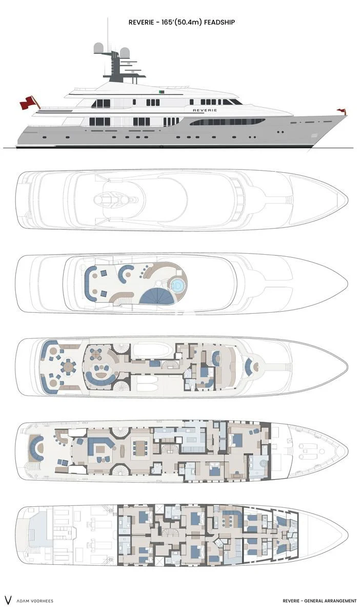 diagram, engineering drawing aboard REVERIE Yacht for Sale