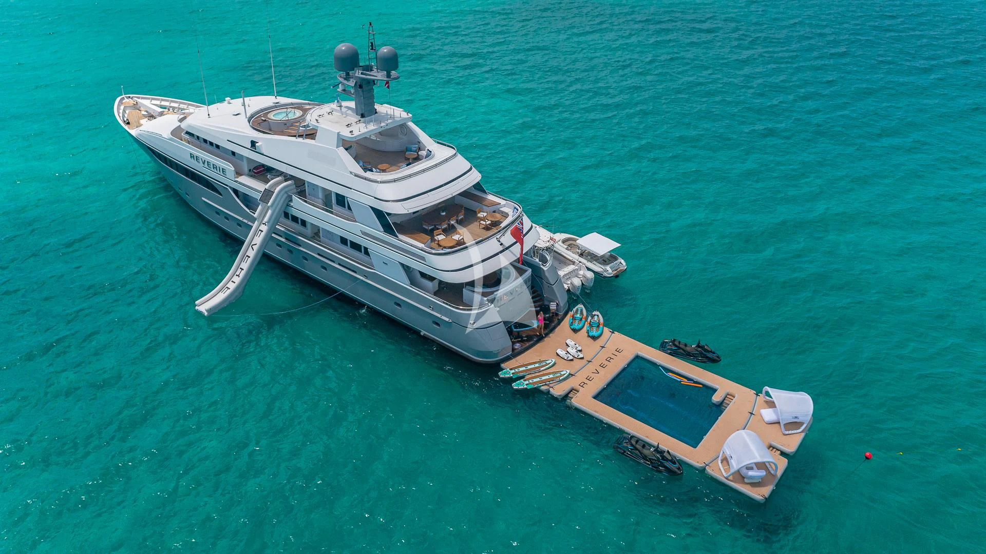 a boat in the water aboard REVERIE Yacht for Sale