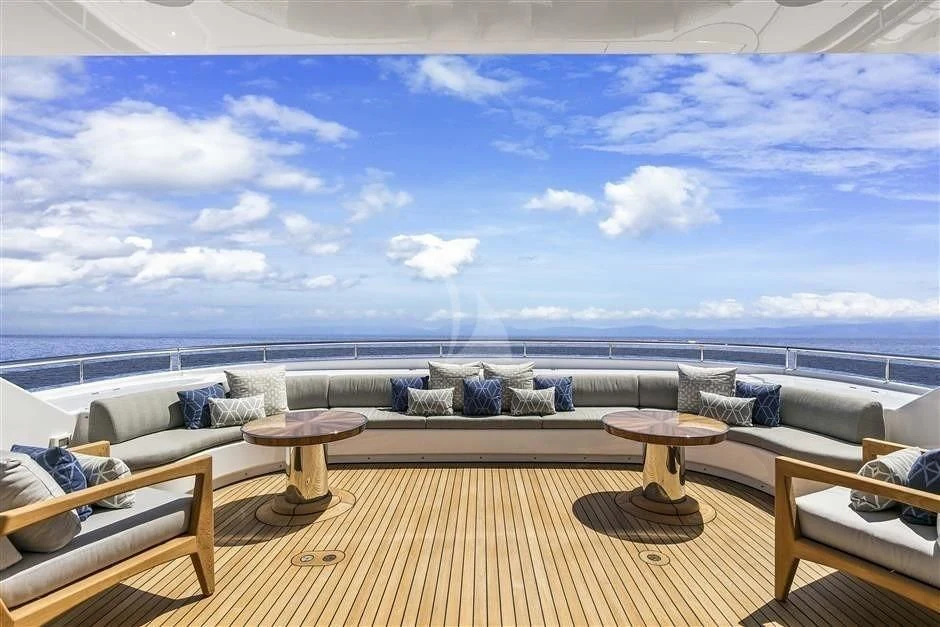 a large living room with a large body of water aboard REVERIE Yacht for Sale