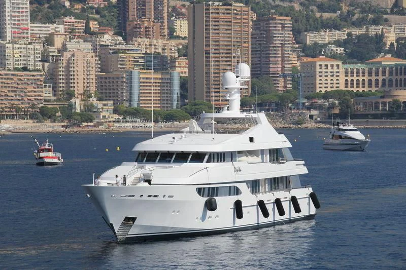 a white boat in the water aboard REVERIE Yacht for Sale
