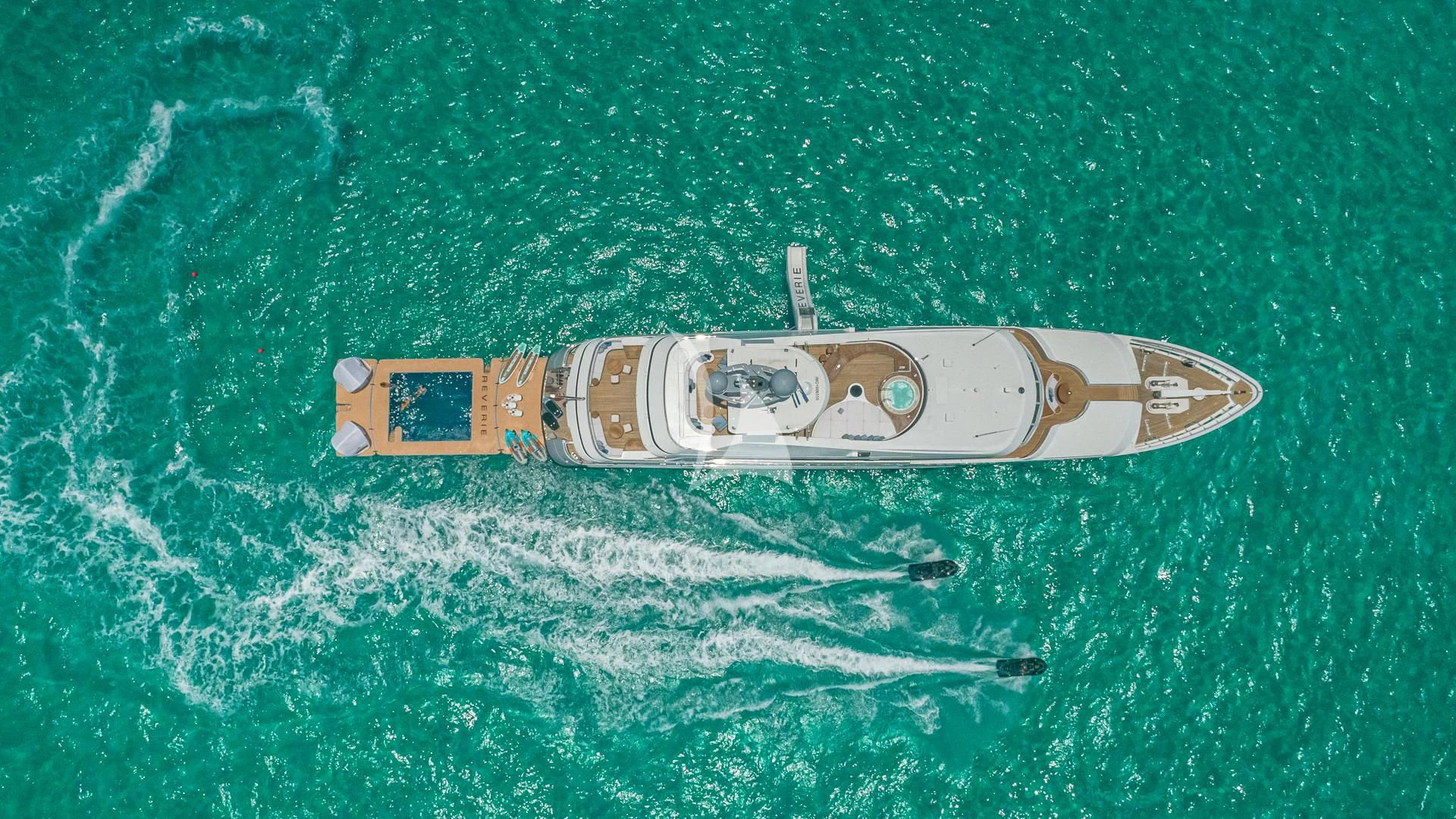 a space ship in the water aboard REVERIE Yacht for Sale