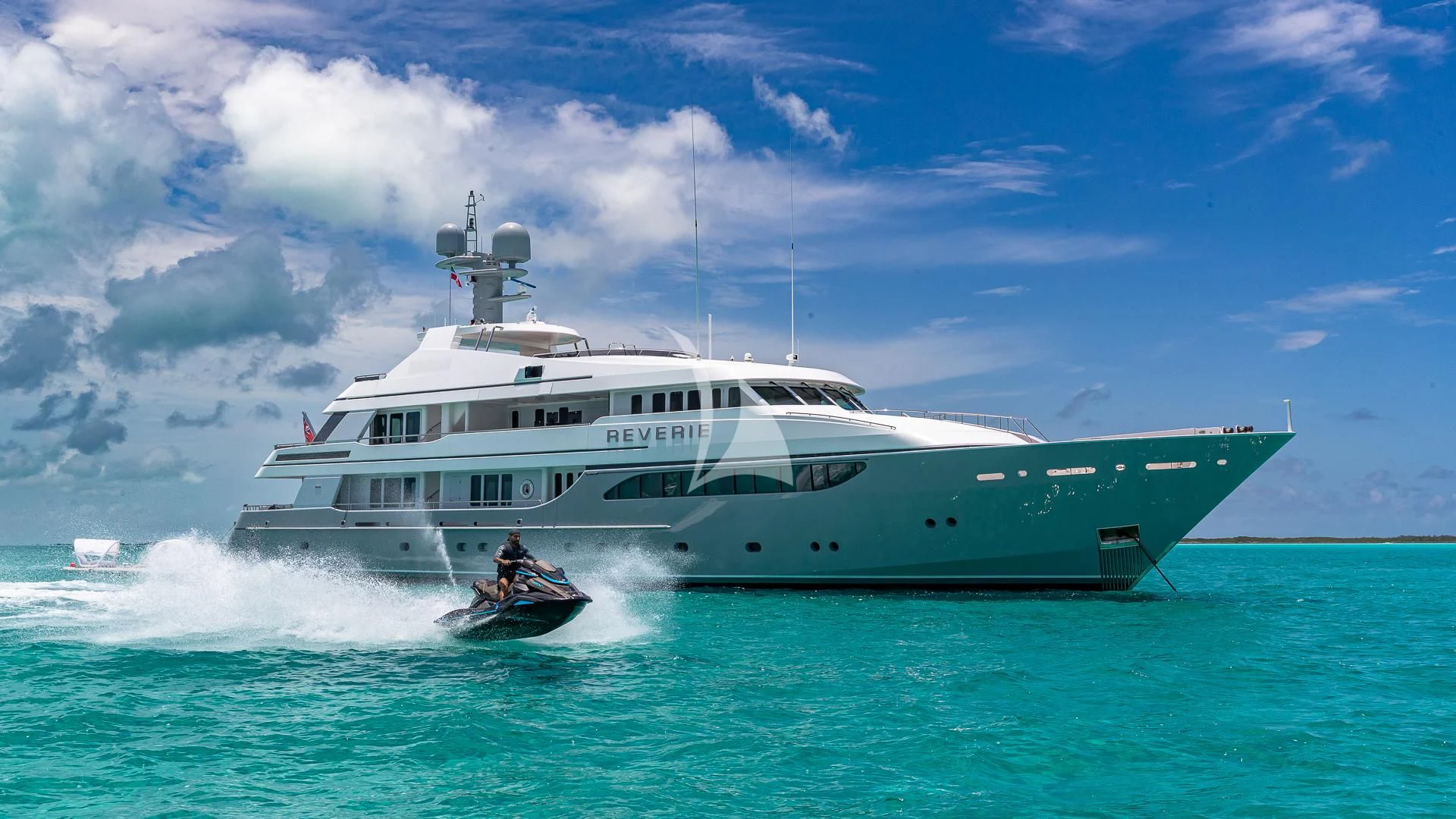 a boat on the water aboard REVERIE Yacht for Sale