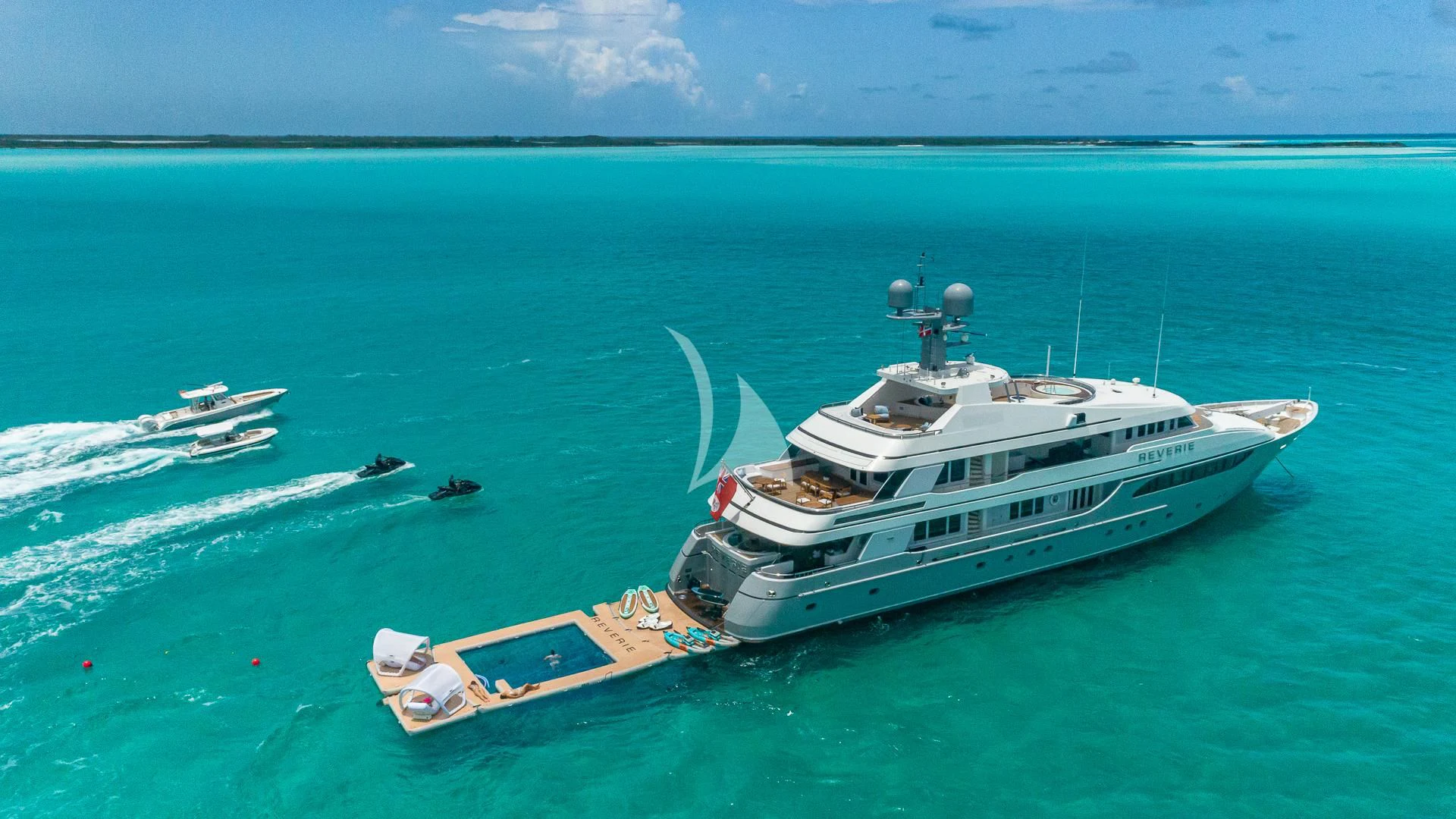 a boat in the water aboard REVERIE Yacht for Sale